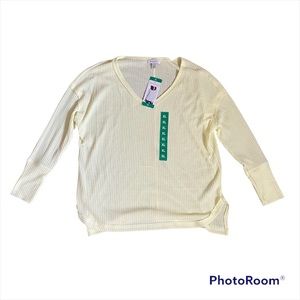 Vintage America Women's Thermal V Neck Knit Top Yellow NWT Size XL
